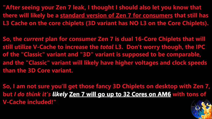 Fuite du nombre de cœurs du processeur AMD Zen 7 AM6. (Source de l'image : Moore's Law Is Dead sur YouTube)