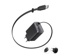 Le chargeur Anker Nano (35W) est doté d&#039;un câble USB-C rétractable, mais ne dispose pas de prises pliables. (Source de l&#039;image : Anker)