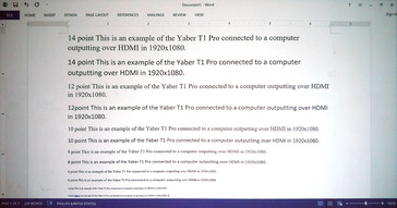 Projeté à une distance de 80 pouces, le texte de 4 à 12 points dans Microsoft Word est lisible. (Source de l'image : Notebookcheck)