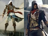 Edward Kenway d'Assassin's Creed Black Flag et Arno Dorian d'Assassin's Creed Unity présentés côte à côte.