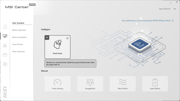 Le MSI Z16P utilise un mode de performance raisonnable pour la plupart des cas lorsqu'il est réglé sur "Smart Auto".