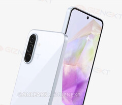 Le Galaxy A36 5G s&#039;inspire des récents modèles Xperia de Sony. (Source de l&#039;image : @OnLeaks &amp;amp; GizNext)