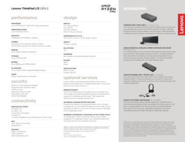 Caractéristiques techniques ThinkPad L13 G2 AMD