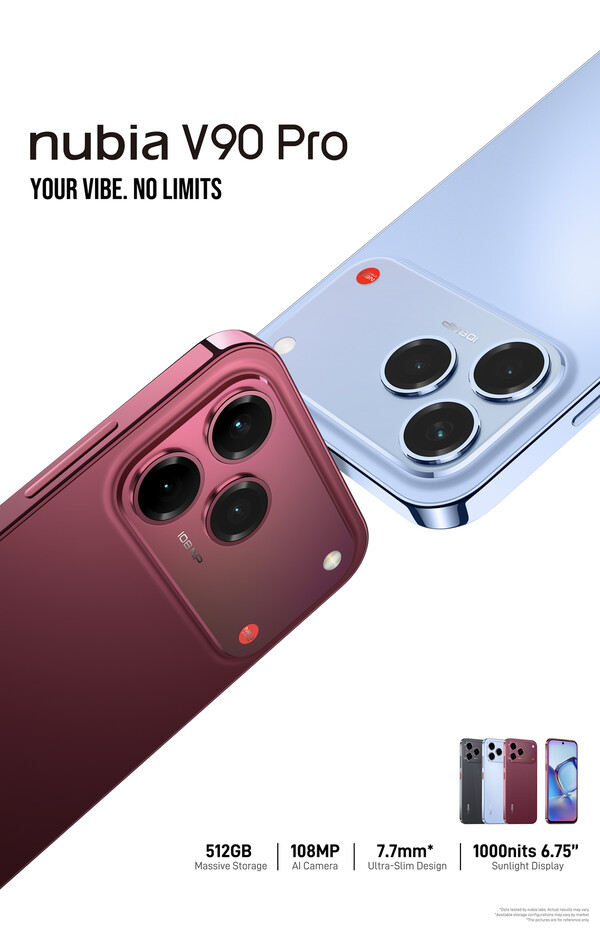 Le Nubia V90 Pro conserve le design de son prédécesseur, mais se décline dans de nouveaux coloris.