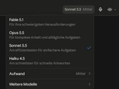 Capture d’écran du sélecteur de modèles de Claude.ai avec Sonnet 5.5 sélectionné