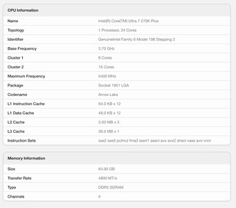 Liste Geekbench 6 pour le Core Ultra 7 270K Plus. (Source : Geekbench)