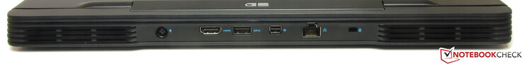 A l'arrière : entrée secteur, HDMI, USB A 3.2 Gen 1, Mini DisplayPort, Ethernet gigabit, verrou de sécurité.