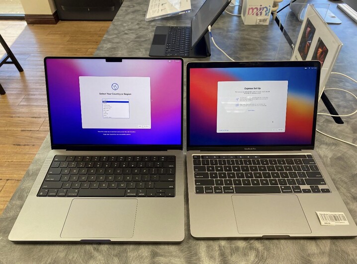 MacBook Pro 14 et 13 pouces modèle M1. (Image source : u/hecbella via @LukeMiani)