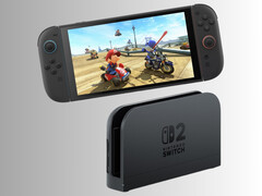 Nintendo Switch 2 montrée ci-dessus dock (Image source : Nintendo of America with edits)
