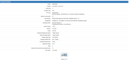 CPU Ryzen 8000 8C/16T et GPU RX 7900 sur LHC@Home. (Source : LHC@Home)