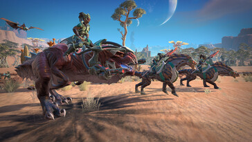 Une image représentant des Amazones et des dinosaures dans Age of Wonders: Planetfall.