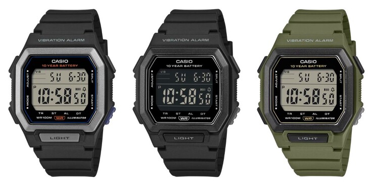 De gauche à droite : les montres Casio W-738H-1AV, W-738H-1BV et W-738H-3AV