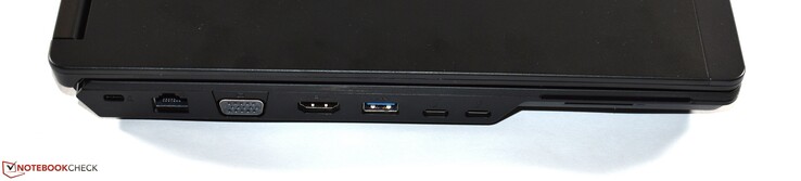 Côté gauche : verrou de sécurité Kensington, Ethernet RJ45, VGA, HDMI, USB A 3.0, 2 Thunderbolt 3.