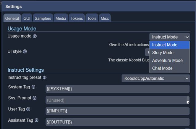 L'instruction est utilisée pour donner des instructions au LLM, le chat est similaire à un chatbot, l'histoire est adaptée à l'écriture d'un roman et l'aventure convient mieux aux fictions interactives de type RPG.