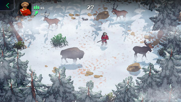 Une image représentant un personnage et des animaux dans The Oregon Trail.