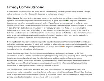 Conditions de confidentialité du service Robotaxi.