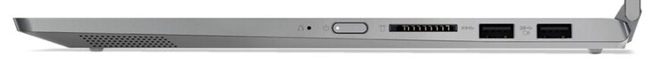 Côté droit : bouton de démarrage, lecteur de carte SD, 2 USB A 3.2 Gen 1.