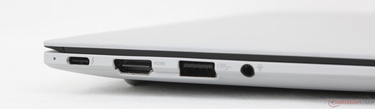 À gauche : USB-C 4.0 Thunderbolt 4 avec DisplayPort + Power Delivery, HDMI 2.1 TMDS, USB-A 3.2 Gen. 2, casque d'écoute de 3,5 mm