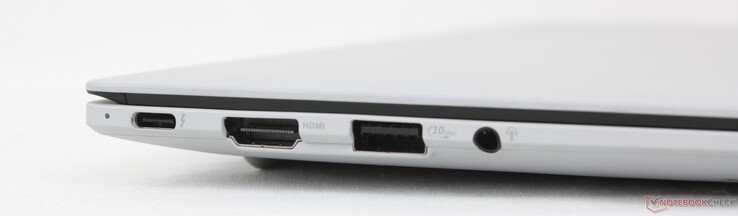 À gauche : USB-C 4.0 Thunderbolt 4 avec DisplayPort + Power Delivery, HDMI 2.1 TMDS, USB-A 3.2 Gen. 2, casque d'écoute de 3,5 mm