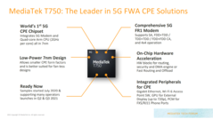 Caractéristiques du SoC MediaTek T750 5G CPE. (Source : MediaTeK)