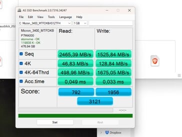 Performances avant la mise à jour du pilote avec mon disque SSD principal de 512 Go.