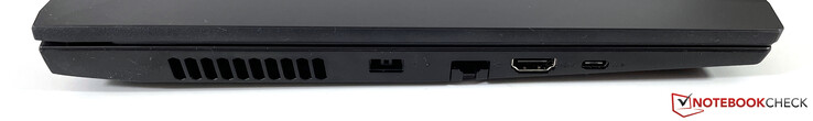 À gauche : alimentation (pointe fine), Ethernet Gigabit, HDMI 2.0, USB-C 3.2 Gen 1