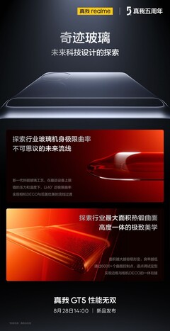 Realme montre son nouveau GT5 soutenu par Miracle Glass avant son lancement. (Source : Realme via Weibo)