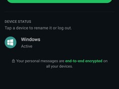 Paramètres WhatsApp affichant la liste des appareils associés et la note concernant le chiffrement de bout en bout