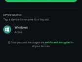 Paramètres WhatsApp affichant la liste des appareils associés et la note concernant le chiffrement de bout en bout