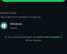 Paramètres WhatsApp affichant la liste des appareils associés et la note concernant le chiffrement de bout en bout