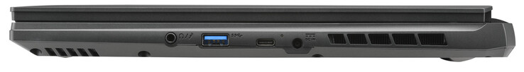 Côté droit : Combinaison audio, USB 3.2 Gen 1 (USB-A), Thunderbolt 4 (USB-C ; Displayport), connecteur d'alimentation