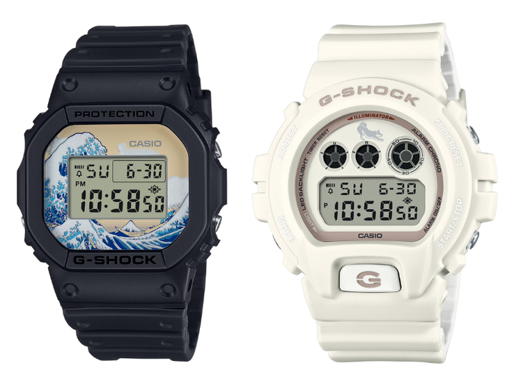 Les anciennes montres Casio G-Shock DW-5600KHK24-1 (à gauche) et DW-6900SHB-7 (à droite). (Source de l'image : Casio, édité)