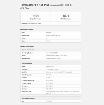TerraMaster F4-425 Plus équipé d'un processeur Intel N150