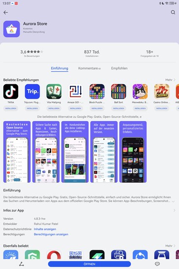 L'application Aurora Store peut être installée depuis l'AppGallery.