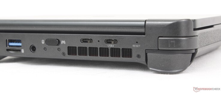 Arrière : USB-A (10 Gbps), lecteur MicroSD, casque d'écoute 3,5 mm, commutateur contrôleur/souris, USB-C 3.2 Gen. 2 (10 Gbps), USB-C 4.0, bouton de réinitialisation