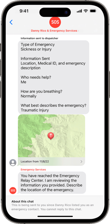 Apple présente les caractéristiques et les options disponibles pour son nouveau service Emergency SOS via satellite. (Source : Apple)