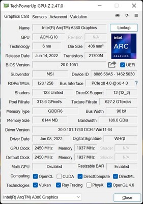 Spécifications du GPU-Z (Image Source : ITmedia)