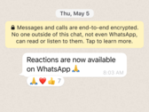 Les réactions arrivent sur WhatsApp. (Source : WhatsApp)
