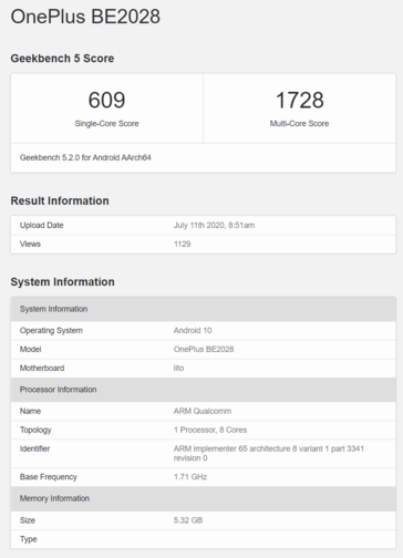 Et le OnePlus BE2028 qui a été évalué au début de ce mois. (Source de l'image : Geekbench)