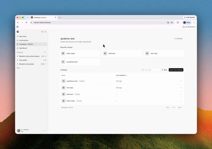 L'interface utilisateur d'Origin, une fonctionnalité de Cursor