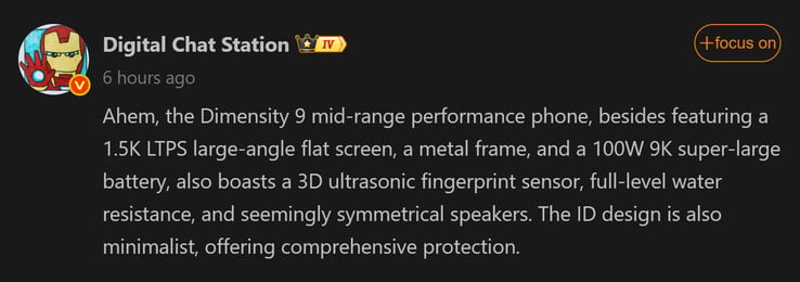Rapport de Digital Chat Station sur le Redmi Turbo 5 Pro (Image source : Weibo - machine translated)