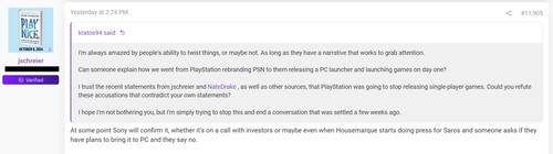 Jason Schreier forum post about PlayStation PC launcher (en anglais)