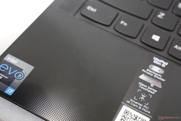 Le repose-poignet et le clickpad sont en verre, tandis que le clavier est en métal. Les repose-poignets sont légèrement texturés avec un motif de points