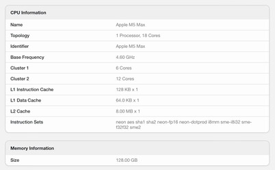 Détails de la liste Geekbench.