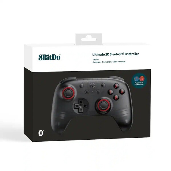 Le 8bitDo Ultimate 2C Bluetooth noir translucide est livré avec deux capuchons de joystick. (Source de l'image : 8BitDo)
