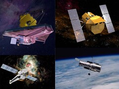Les télescopes spatiaux JWST, Hubble, Chandra et Swift (Source de l'image : NASA ; édité)