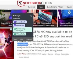 Messages d'aide de l'IA dans le navigateur Opera (Source : Own)