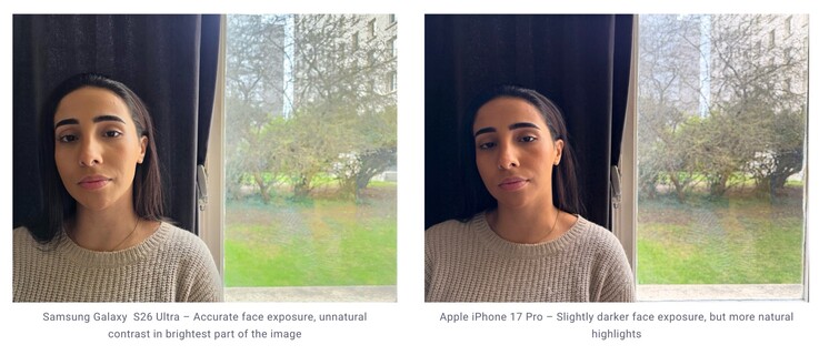 Le traitement HDR du Galaxy S26 Ultra entraîne parfois des contrastes peu naturels.