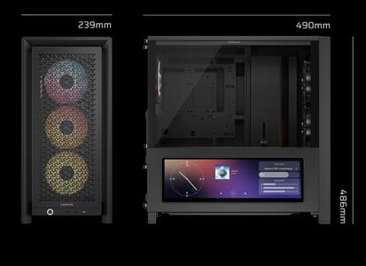 Dimensions du Corsair Frame 4000D LCD. (Source de l'image : Corsair)
