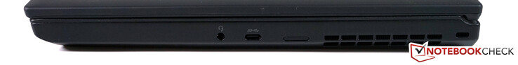 Côté droit : audio 3,5 mm, USB C 3.1 Gen 1 (charge & DisplayPort), nano-tiroir pour carte SIM, verrou de sécurité Kensington.